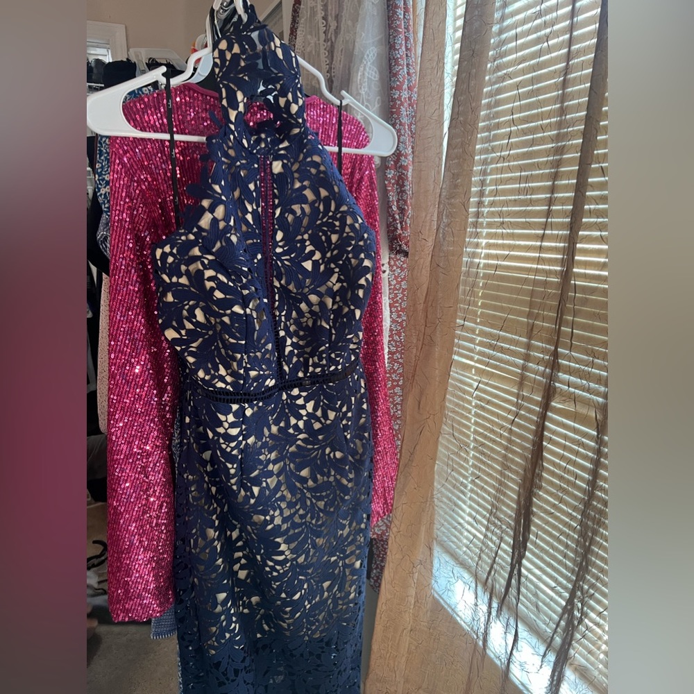 Divine Destiny Navy Blue Lace Midi Dress